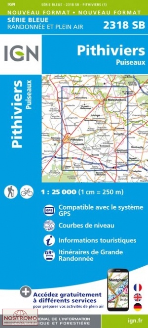 2318SB PITHIVIERS - PUISEAUX | carte de randonnée IGN