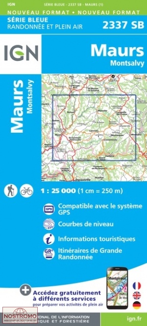 2337SB MAURS - MONTSALVY | carte de randonnée IGN