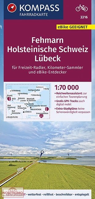 3316 FEHMARN - HOLSTEINISCHE SCHWEIZ - LÜBECK | Kompass cycling map