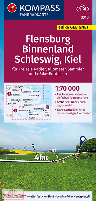 3310 FLENSBURG - BINNENLAND - SCHLESWIG - KIEL | Kompass cycling map