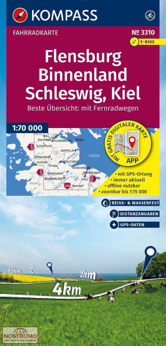 3310 FLENSBURG - BINNENLAND - SCHLESWIG - KIEL | carte de cyclotourisme Kompass