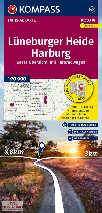 3314 LÜNEBURGER HEIDE - HARBURG | carte de cyclotourisme Kompass