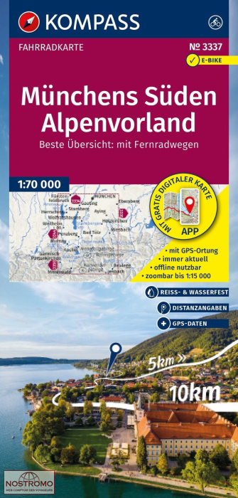 3337 MÜNCHENS SÜDEN - ALPENVORLAND | carte de cyclotourisme Kompass