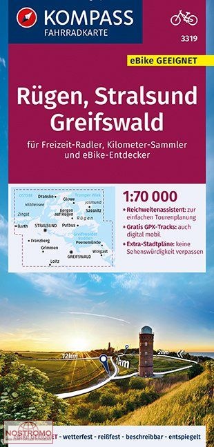 3319 RÜGEN - STRALSUND - GREIFSWALD | carte de cyclotourisme Kompass