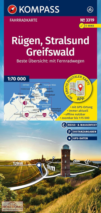 3319 RÜGEN - STRALSUND - GREIFSWALD | carte de cyclotourisme Kompass