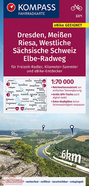 3371 DRESDEN - MEISSEN - REISA - WESTLICHE SÄCHSISCHE SCHWEIZ | Kompass cycling map