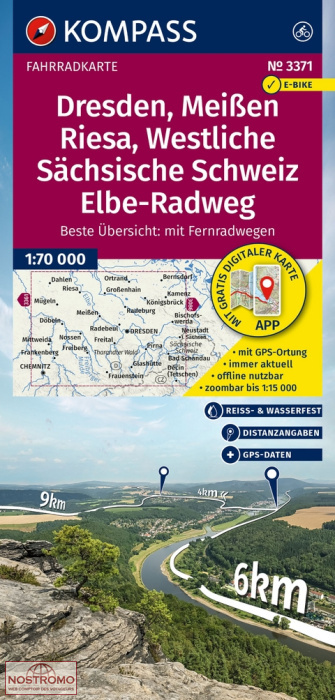 3371 DRESDEN - MEISSEN - REISA - WESTLICHE SÄCHSISCHE SCHWEIZ | Kompass cycling map