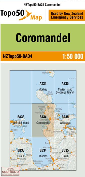 BA34 COROMANDEL | carte topographique LINZ