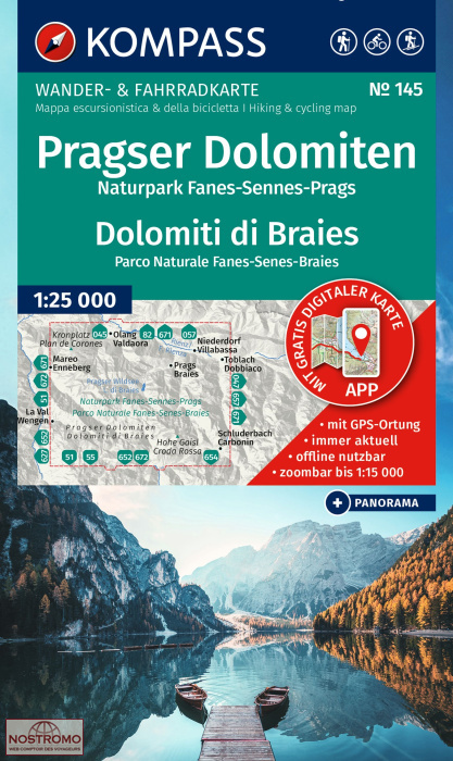 145 PRAGSER DOLOMITEN | carte de randonnée Kompass