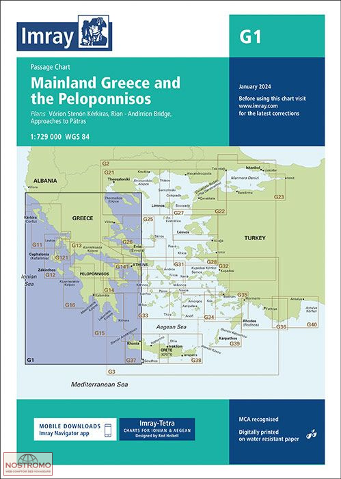 G1 GRÈCE CONTINENTALE ET PÉLOPONNÈSE | carte marine Imray