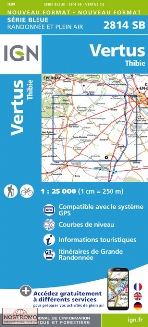 2814SB VERTUS - THIBIE | carte de randonnée IGN