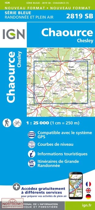 2819SB CHAOURCE - CHESLEY | carte de randonnée IGN