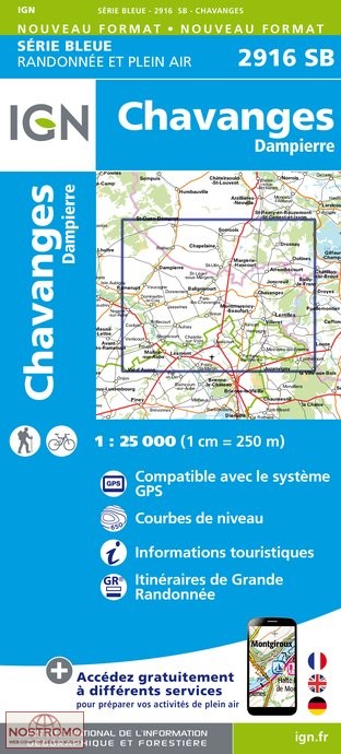 2916SB CHAVANGES - DAMPIERRE | carte de randonnée IGN