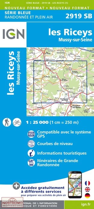 2919SB LES RICEYS | carte de randonnée IGN