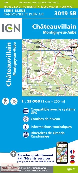 3019SB CHÂTEAUVILLAIN | carte de randonnée IGN