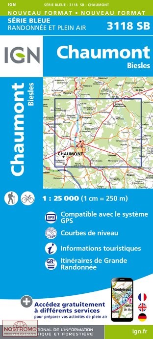 3118SB CHAUMONT - BIESLES | carte de randonnée IGN