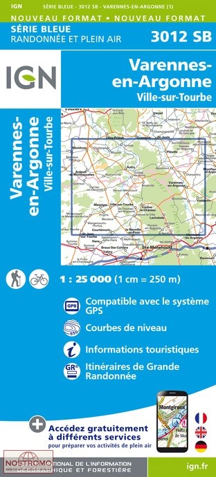 3012SB VARENNES-EN-ARGONNE | carte de randonnée IGN