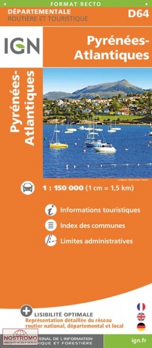 D64 PYRÉNÉES-ATLANTIQUES | carte routière IGN
