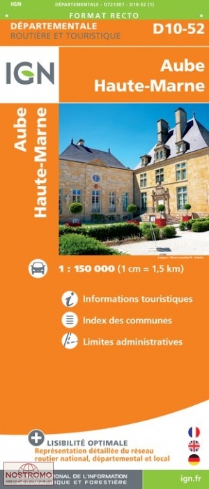 D10-52 AUBE - HAUTE-MARNE | carte routière IGN