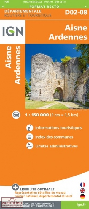 D02-08 AISNE - ARDENNES | carte routière IGN