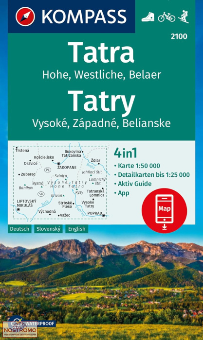 2100 TATRY VYSOKÉ, ZAPADNÉ, BELIANSKE | carte de randonnée Kompass