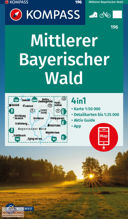 196 MITTLERER BAYERISCHER WALD | carte de randonnée Kompass