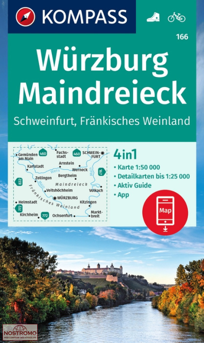 166 WÜRZBURG - MAINDREIECK | carte de randonnée Kompass