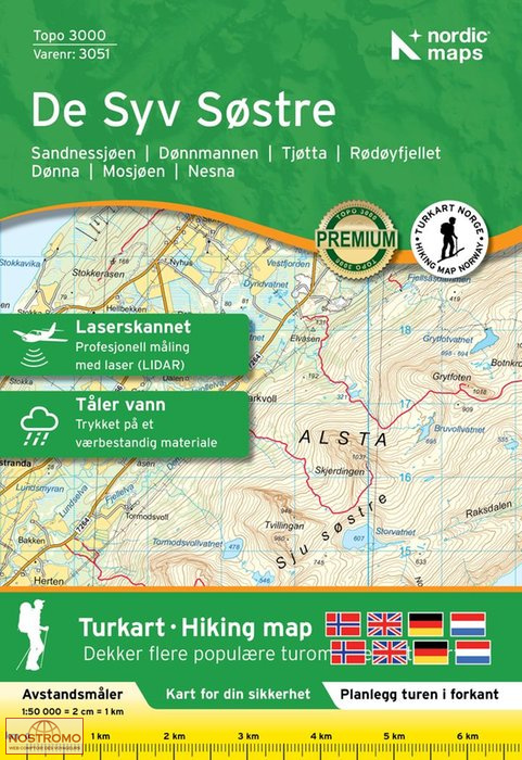 3051 DE SYV SØSTRE | carte de randonnée Nordic Maps