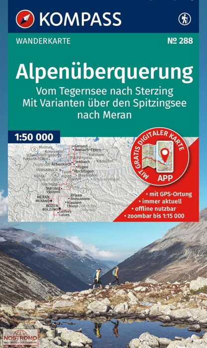 288 DIE ALPENÜBERQUERUNG - VOM TEGERNSEE NACH STERZING | carte de randonnée Kompass