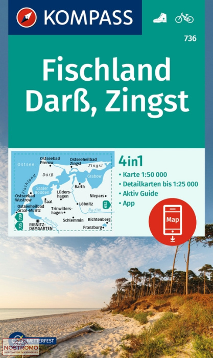 736 FISCHLAND - DARSS - ZINGST | carte de randonnée Kompass