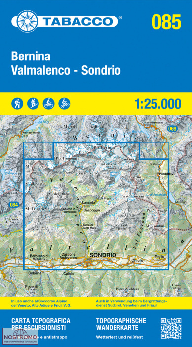 085 BERNINA - VALMALENCO - SONDRIO | Tabacco hiking map