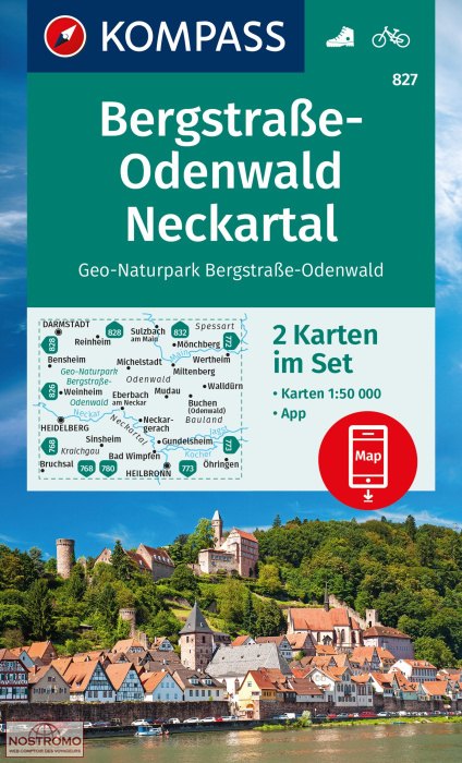 827 BERGSTRASSE-ODENWALD - NECKARTAL | Kompass hiking maps