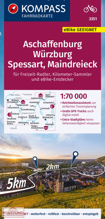 3351 ASCHAFFENBURG - WÜRZBURG - SPESSART - MAINDREIECK | Kompass cycling map