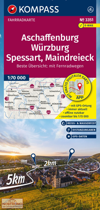 3351 ASCHAFFENBURG - WÜRZBURG - SPESSART - MAINDREIECK | Kompass cycling map
