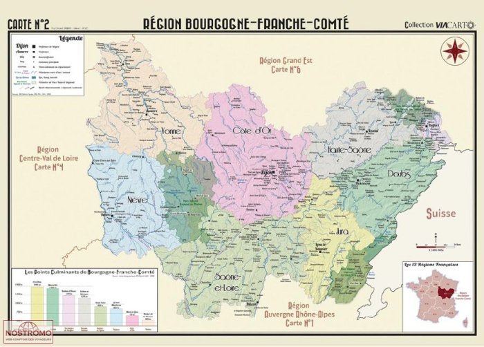 BOURGOGNE - FRANCHE-COMTÉ | Viacarto wall map