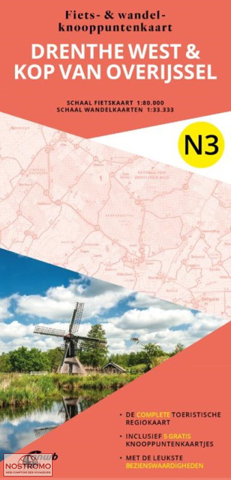 N3 DRENTHE WEST & KOP VAN OVERIJSSEL | carte de cyclotourisme et de randonnée ANWB