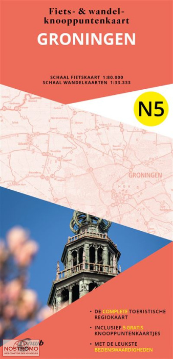 N5 GRONINGEN | carte de cyclotourisme et de randonnée ANWB