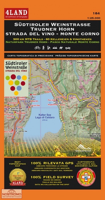 184 SÜDTIROLER WEINSTRASSE | 4Land hiking and biking map