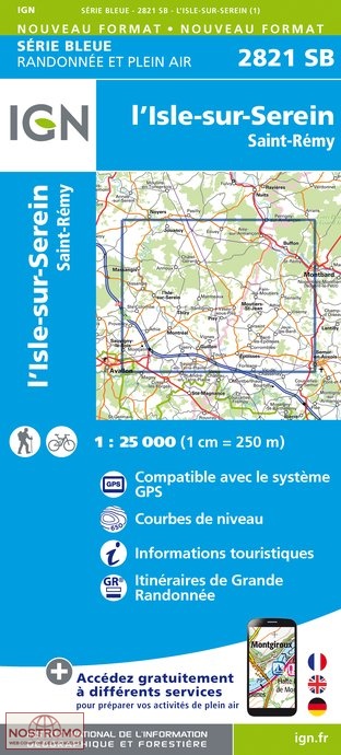 2821SB L'ISLE-SUR-SEREIN | carte de randonnée IGN