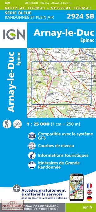 2924SB ARNAY-LE-DUC - ÉPINAC | carte de randonnée IGN