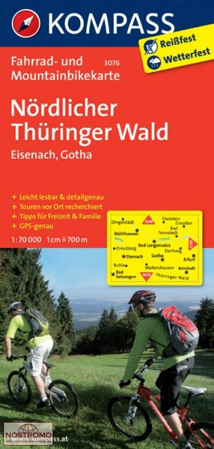 3076 NÖRDLICHER THÜRINGER WALD - EISENACH | carte de cyclotourisme Kompass